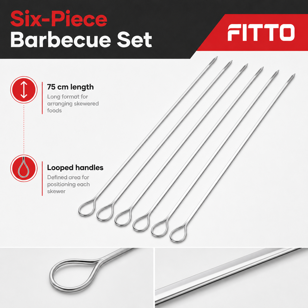 96 Pieces Stainless Steel Barbecue Skewer Set, 6 Pieces, 75 cm