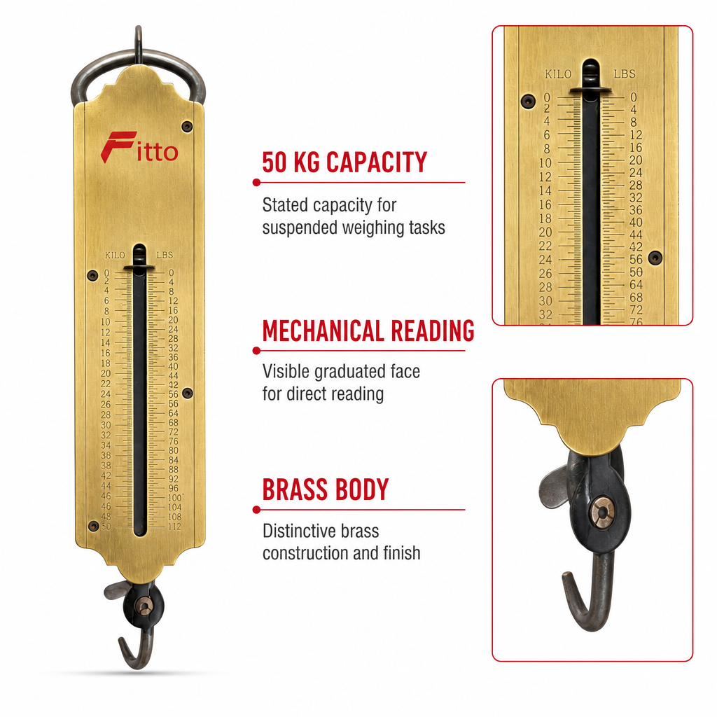 72 Pieces Heavy Duty Mechanical Spring Balance Hanging Scales, 50 kg Capacity, 20 cm Brass Body, 1 Piece