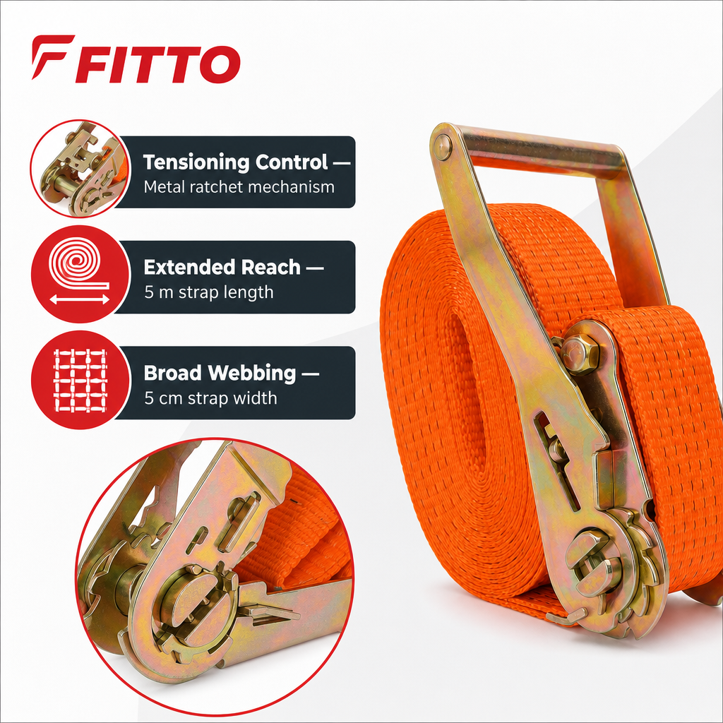 72 Pieces Ratchet Tie-Down Cargo Strap with Metal Ratchet, 5 cm x 5 m, Orange and Blue, 1 Set