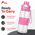 96 Pieces Pink Printed Water Bottle with Flip Lid and Carry Strap, 800 ml