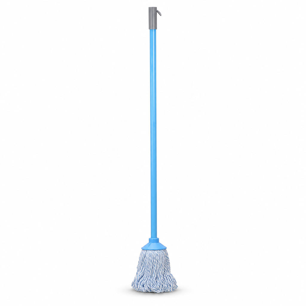 96 Pieces Cotton Mop with Painted Iron Handle, 120 cm, Blue