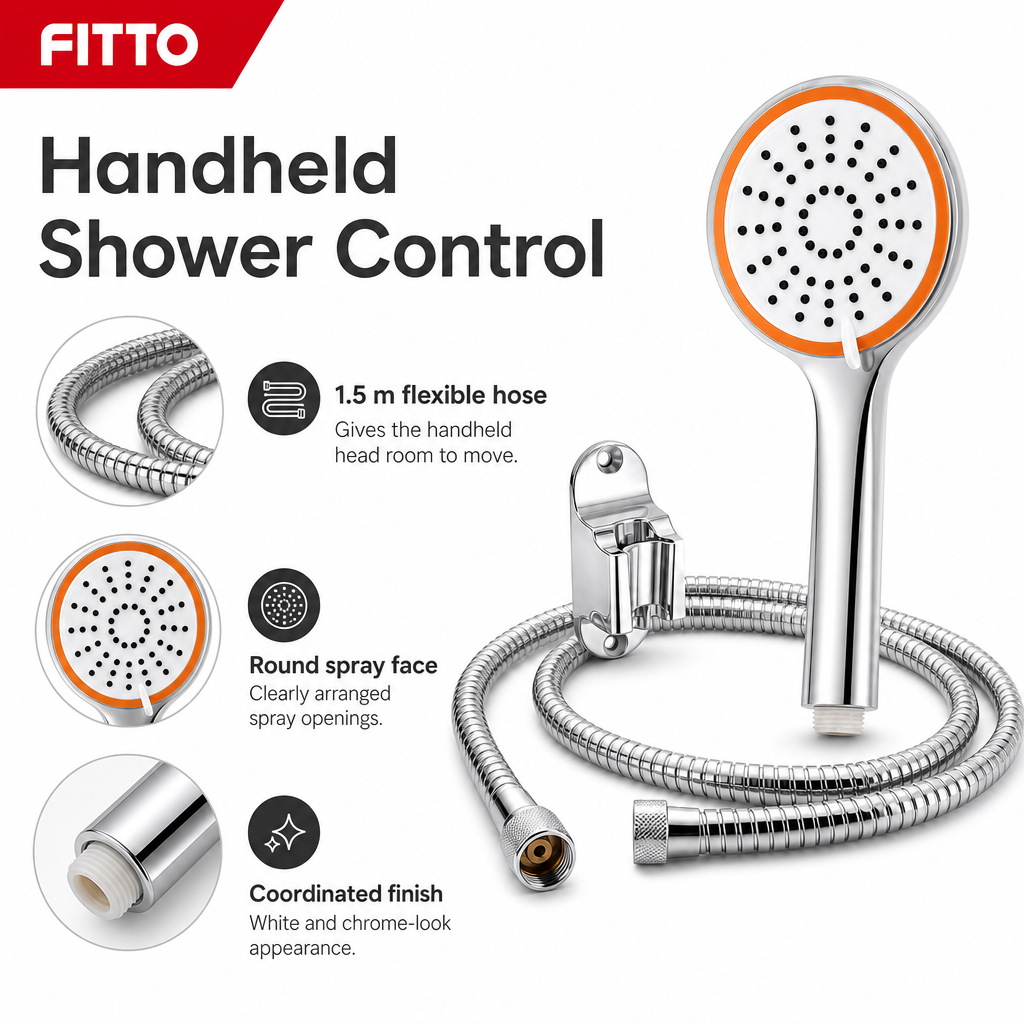 96 Pieces Hand Shower Head White and Chrome with 1.5 m Flexible Hose