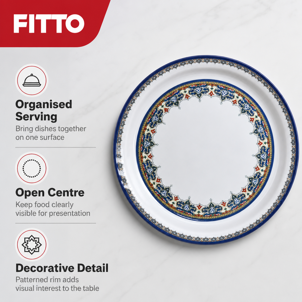 72 Pieces Melamine Round Serving Trays with Decorative Pattern, 45 cm