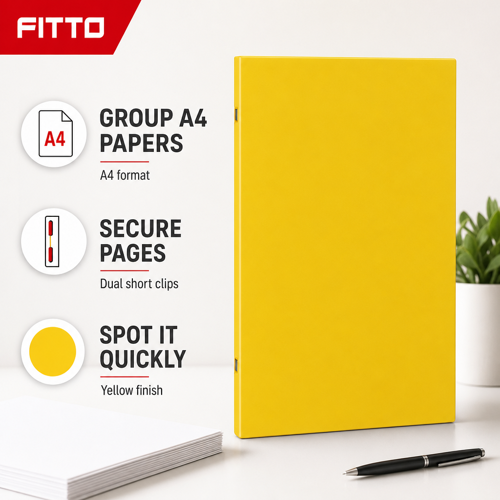 144 Pieces Yellow A4 Dual Short Strong Clip File, 1 Piece