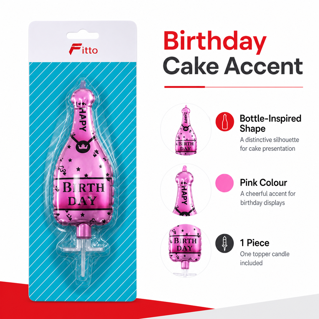 144 Pieces Pink Bottle Design Happy Birthday Cake Topper Candle, 1 Piece