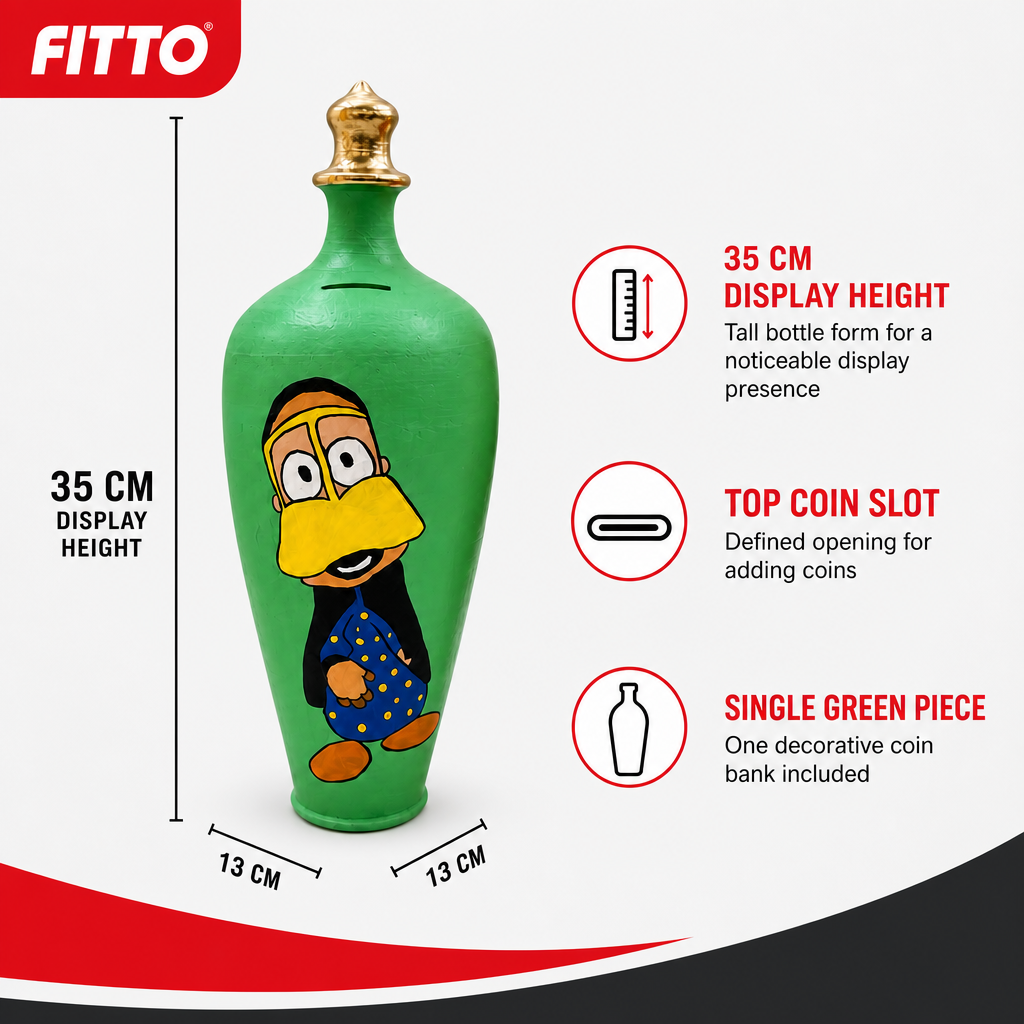 72 Pieces Decorative Bottle Coin Bank, 35 cm, Green, Single Piece