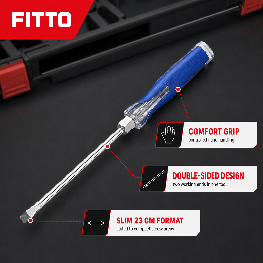 144 Pieces Slim Hand Screwdriver, Double-Sided Design with Comfort Grip, 23 cm, Blue and Silver, 1 Piece