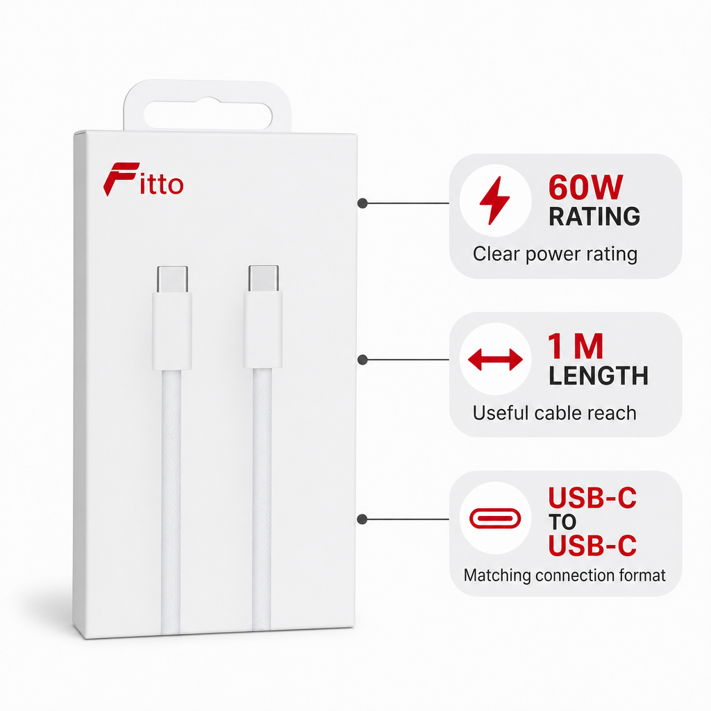 120 Pieces USB-C to USB-C Charging Cables, 60W, 1 m