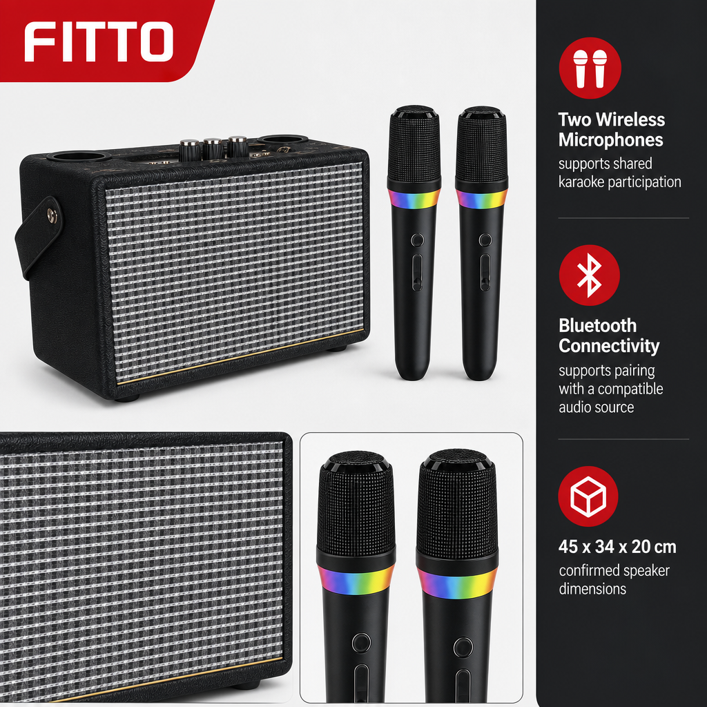 48 Pieces Portable Bluetooth Karaoke Speaker with Two Wireless Microphones, Black