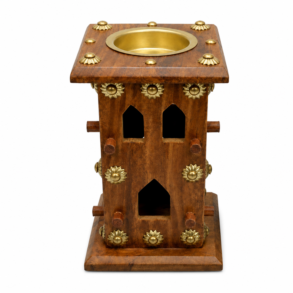 72 Pieces Wooden Bakhoor Incense Burner with Brass Bowl, Big, 16 cm