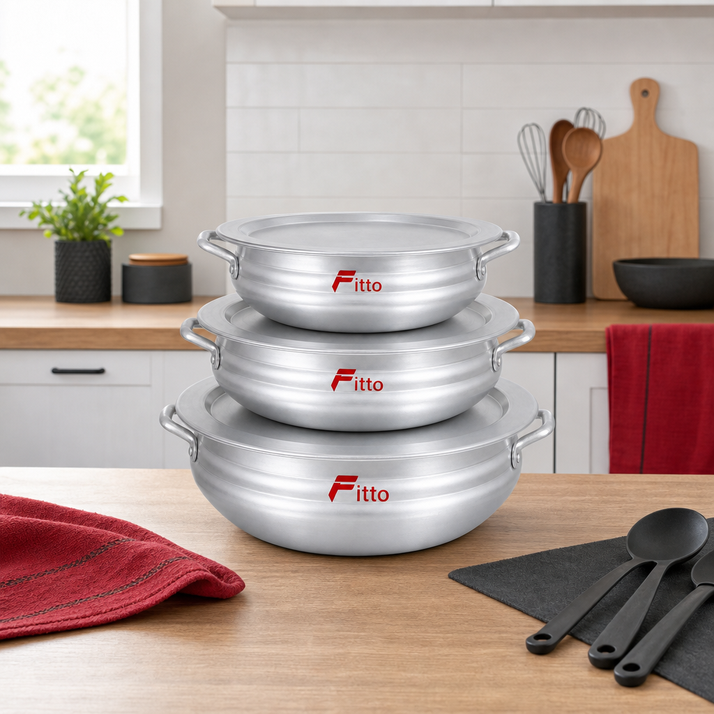 48 Pieces Cookwares Set, 3-Piece Silver Round Cooking Pots, Anodised Aluminium