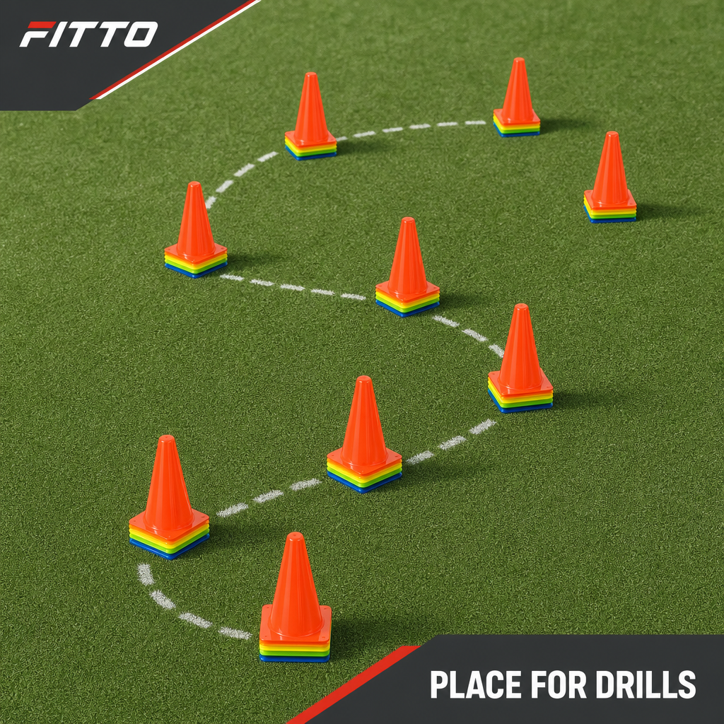 96 Pieces Plastic Training Cones, 18 cm, Multicolor, 10-Piece Pack for Sports Drills