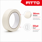 144 Pieces Self Adhesive Masking Tape, 36mm x 30yd, White Roll for Painting, Decorating and Surface Protection