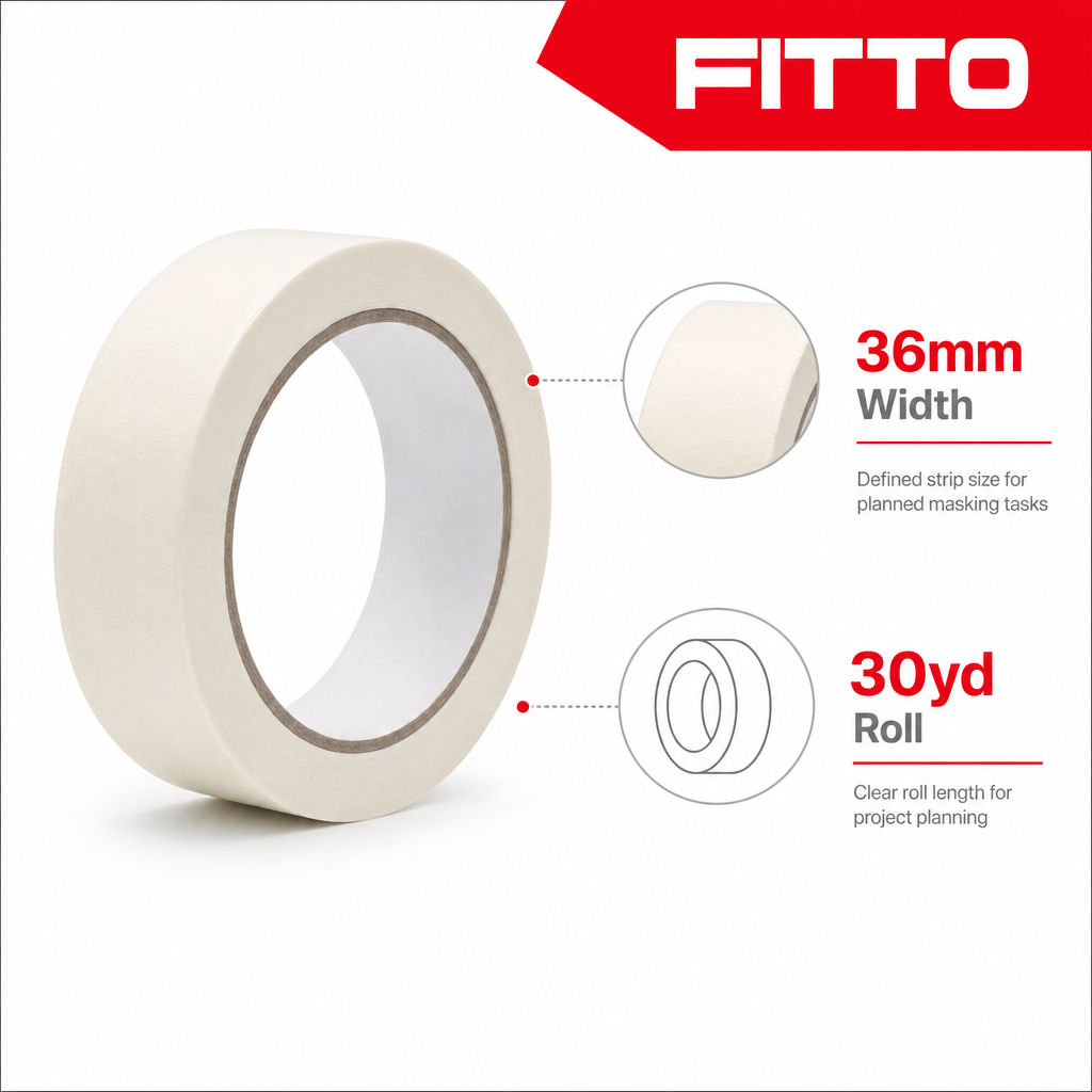 144 Pieces Self Adhesive Masking Tape, 36mm x 30yd, White Roll for Painting, Decorating and Surface Protection