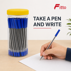 96 Pieces Ball Pens, Blue Ink, 25 Pack With Clear Storage Jar