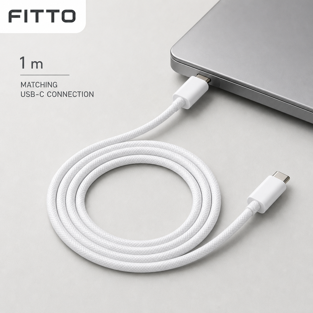 144 Pieces USB-C to USB-C Charging Cables, 1 m, White Braided Cord for Compatible USB-C Devices
