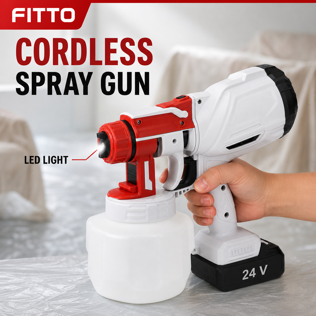 48 Pieces Cordless Paint Sprayers, 24 V Spray Gun with LED Light and Container, Red and White, 1 Unit