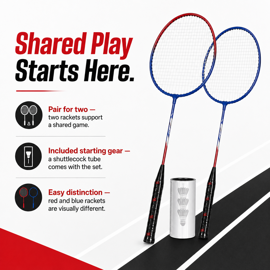 96 Pieces Badminton Racket Pair with Shuttlecock, Red and Blue Two-Player Set