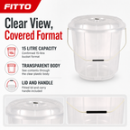 96 Pieces Transparent Plastic Bucket with Lid and Carry Handle, 15 Litre