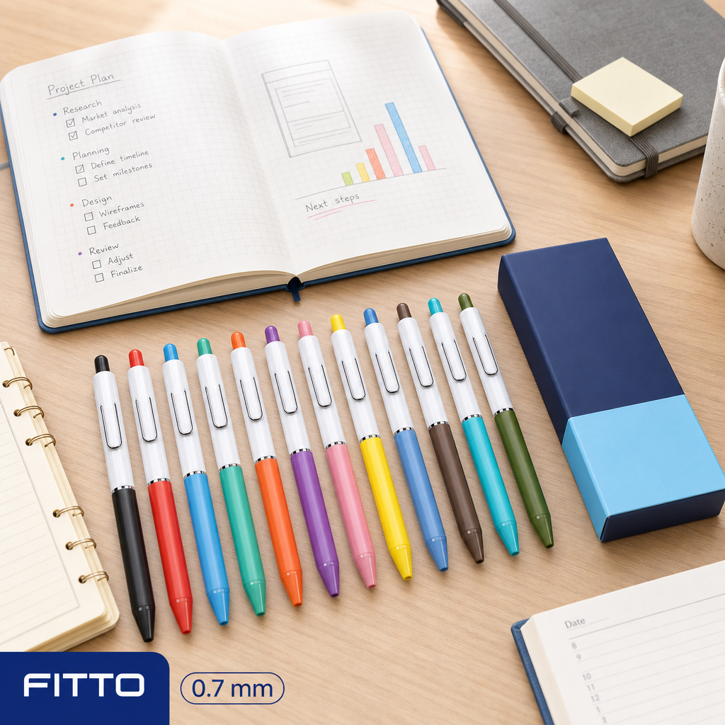 72 Pieces Gel Pens, 0.7 mm Fine Tip, 12 Pieces, Multicolor Ink Pens for Notes, Lists and Office Stationery