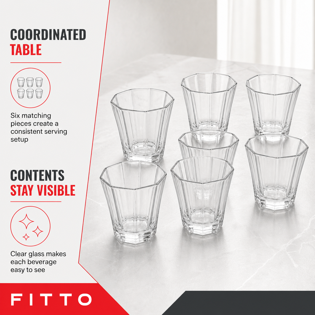 96 Pieces Glass Tumbler Set, 230 ml Clear Drinking Glasses, 6 Pieces
