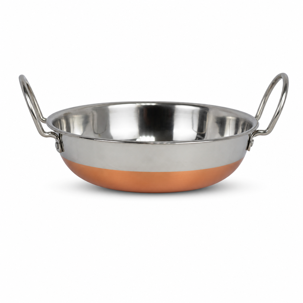 72 Pieces Stainless Steel Deep Frying Kadai with Copper Bottom, 21 cm