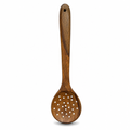 120 Pieces Wooden Slotted Cooking Spoon with Round Perforations, 33 cm, Brown, 1 Piece