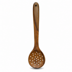 120 Pieces Wooden Slotted Cooking Spoon with Round Perforations, 33 cm, Brown, 1 Piece