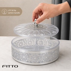 72 Pieces Clear Round Sectioned Serving Bowl with Lid and Silver Floral Metal Frame, 34 x 34 x 24 cm