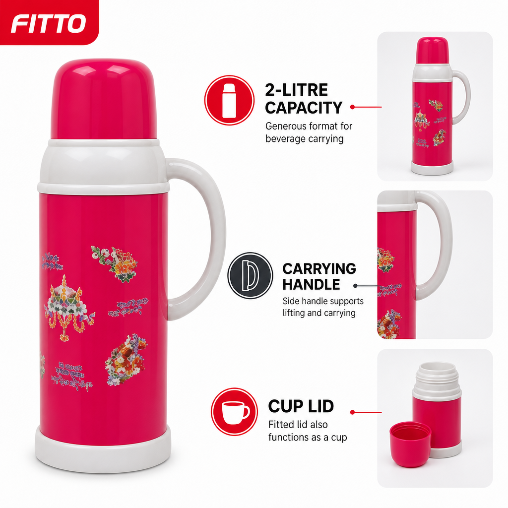 72 Pieces 2-Litre Insulated Vacuum Flask with Handle and Cup Lid, Assorted Floral Design, 1 Piece