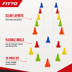 96 Pieces Plastic Training Cones, 23 cm, Multicolor, 10-Piece Pack for Sports Practice and Drills