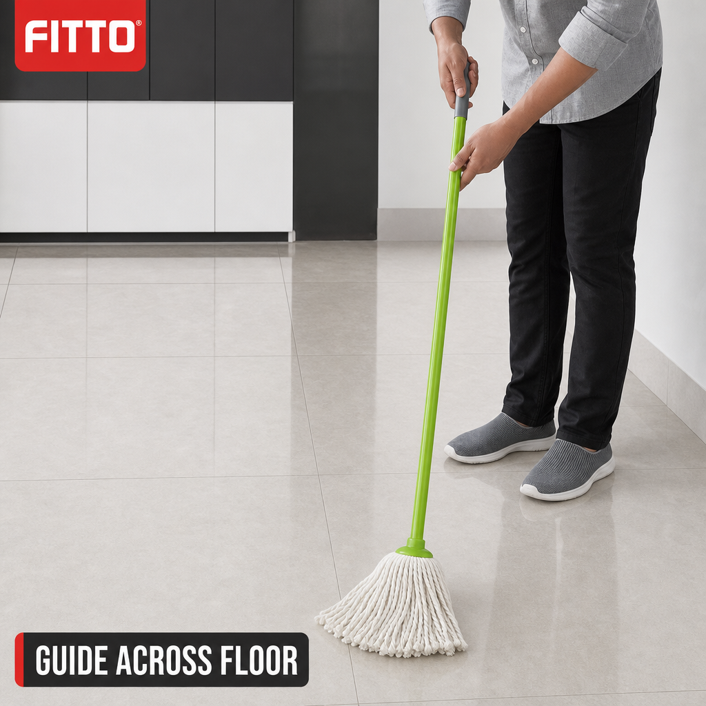 96 Pieces Cotton Mop with Painted Iron Handle, 120 cm, 200 g Mop Head, Green
