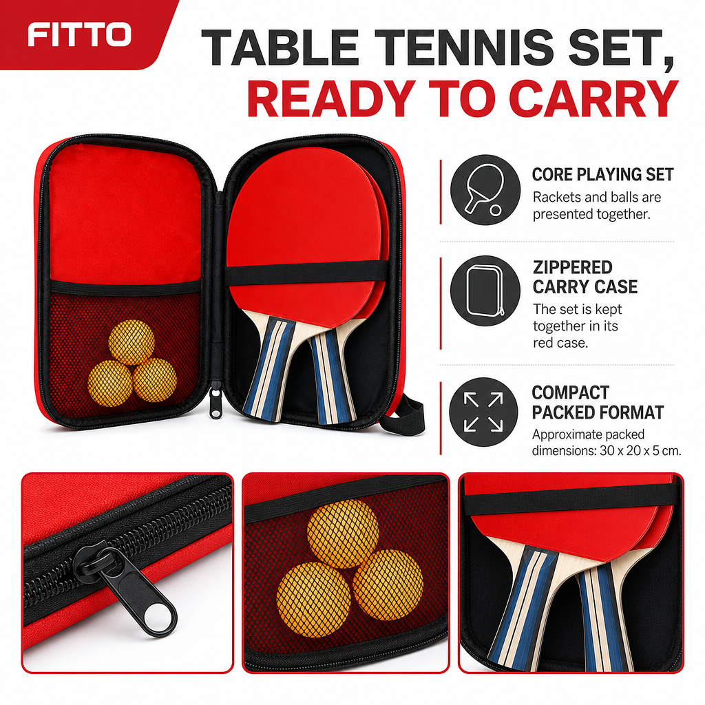 96 Pieces Table Tennis Racket Set with Balls, Red, Portable Carry Case