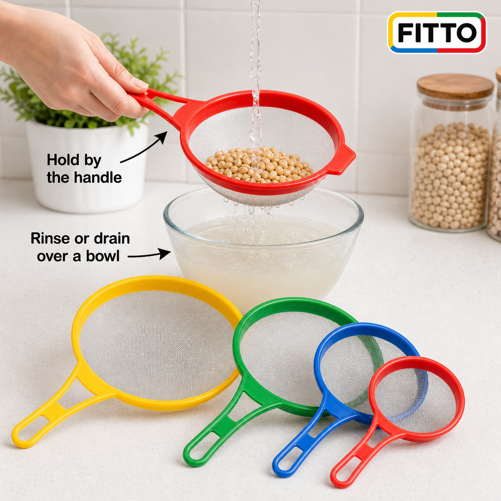96 Pieces Kitchen Strainers Set, Fine Mesh with Plastic Handles, 5 Pieces, Multicolor