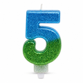 240 Pieces Blue and Green Number 5 Birthday Cake Candle, Glitter Celebration Decoration, 2 in, Single Piece