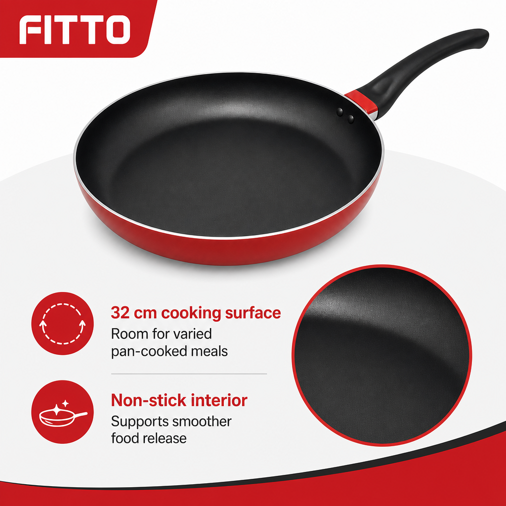 60 Pieces Red 32 cm Aluminium Non-Stick Frying Pan with Black Handle