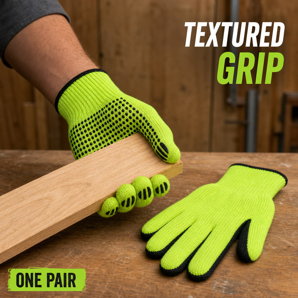 72 Pieces Knitted Grip Work Gloveses, 24 cm, Neon Green and Black, 1 Pair