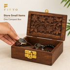 120 Pieces Wooden Rectangular Storage Box, 5 x 3 Inch, Brown Carved Keepsake Organizer with Front Clasp