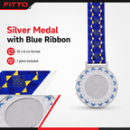 120 Pieces Decorative Sports Medal with Blue Ribbon, Silver, 1 Piece, 10 x 8 cm