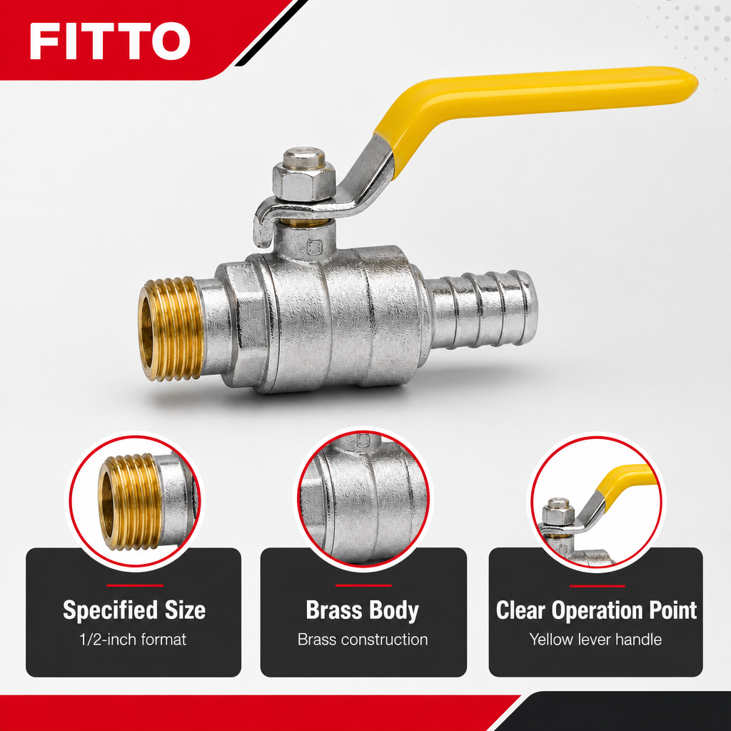 96 Pieces 1/2-Inch Brass Ball Valve Tap, Chrome and Yellow, 1 Piece