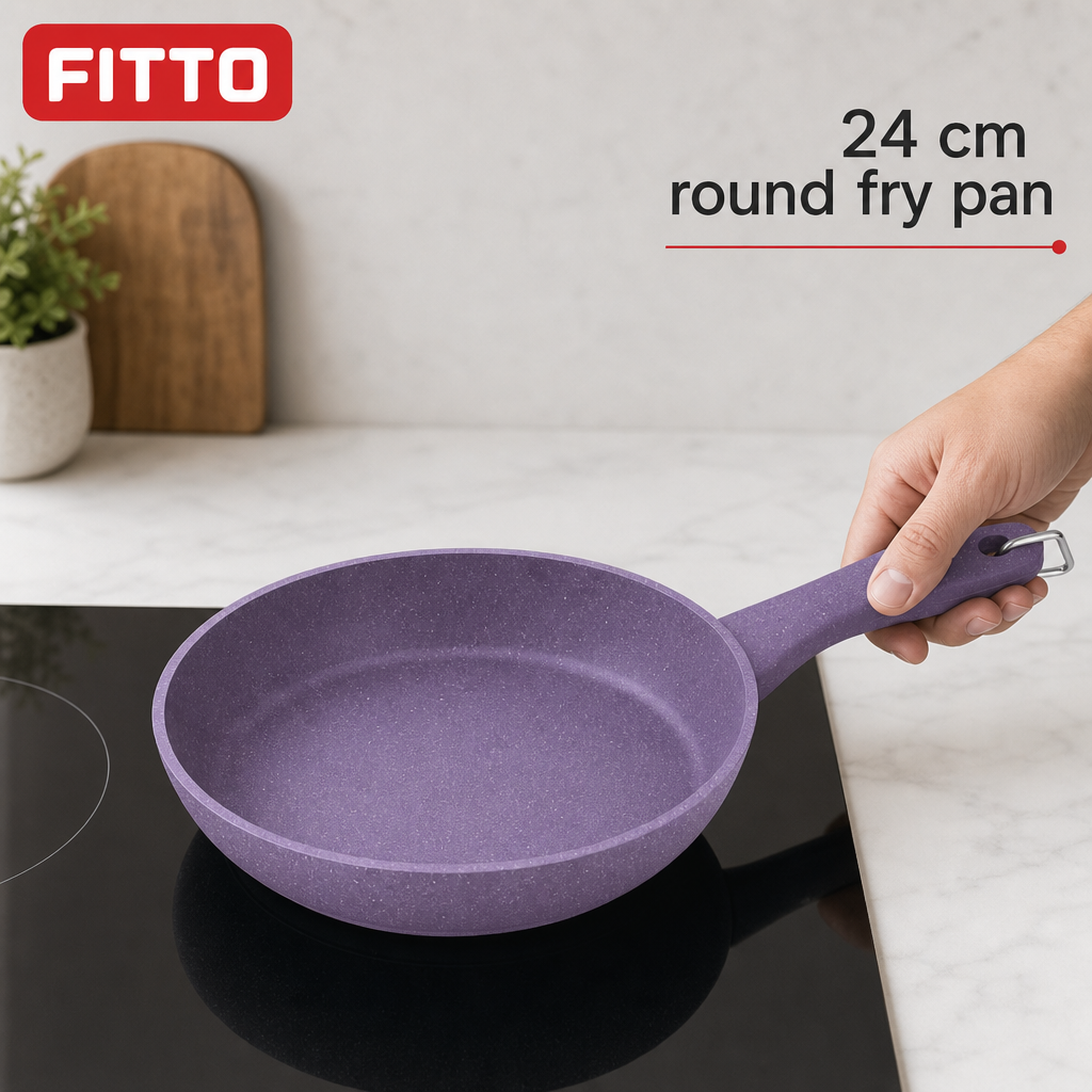72 Pieces Granite-Coated Fry Pan 24 cm, Purple Round Skillet for Everyday Cooking