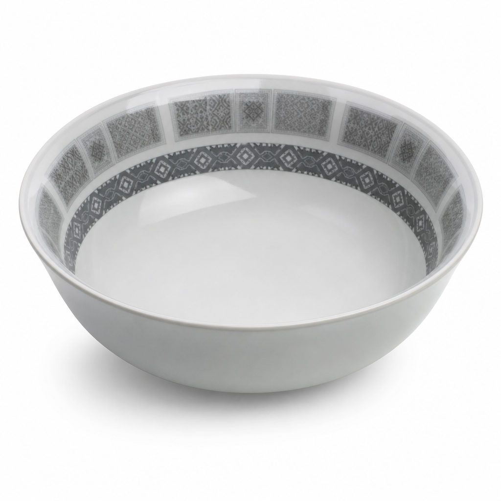 96 Pieces Melamine Salad Bowl, 9 Inch, Grey Geometric Border