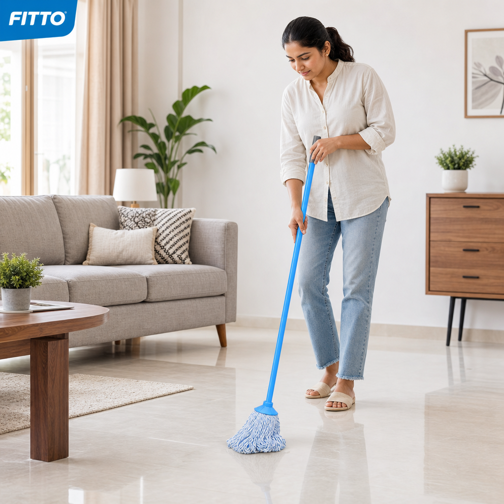96 Pieces Cotton Mop with Painted Iron Handle, 120 cm, Blue