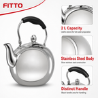 48 Pieces Stainless Steel Stovetop Kettle, 2 L, Silver and Black, 1 Piece