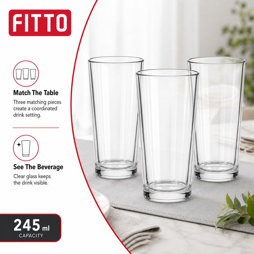 96 Pieces Glass Tumbler Set, 245 ml, Clear, 3 Pieces
