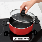 48 Pieces 28 cm Aluminium Non-Stick Saucepot with Glass Lid and Side Handles, Red