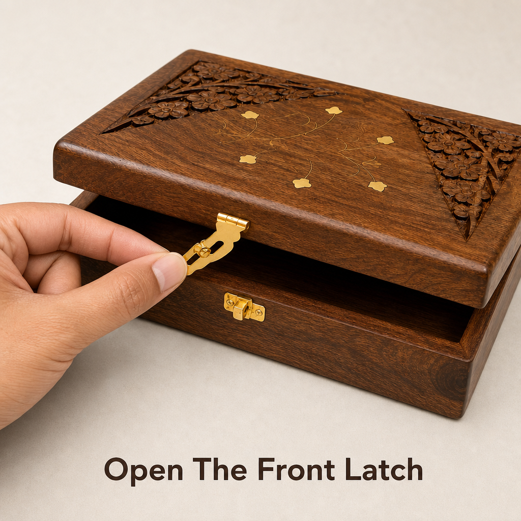96 Pieces Carved Wooden Keepsake Box with Brass Latch, 7 x 5 Inch