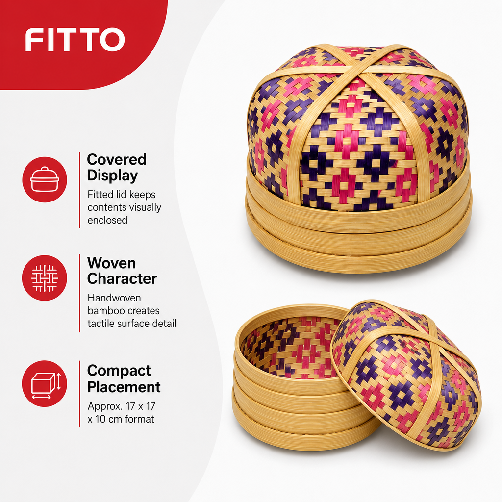 96 Pieces Handwoven Bamboo Round Decorative Storage Box with Lid, 6 Inch