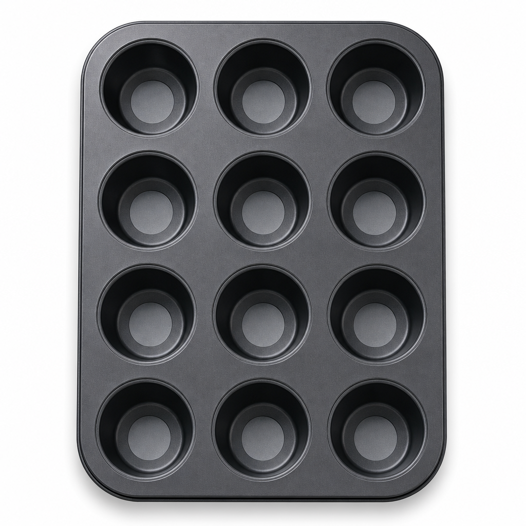 96 Pieces 12-Cup Cake Mold Carbon Steel Non-Stick Baking Pan Black 35 × 26 cm