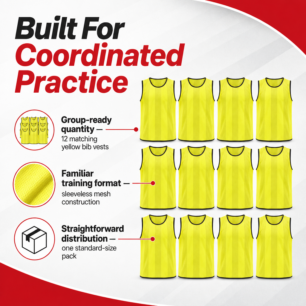 48 Pieces Mesh Sports Training Bib Vests, Standard Size, Yellow, 12-Piece Pack
